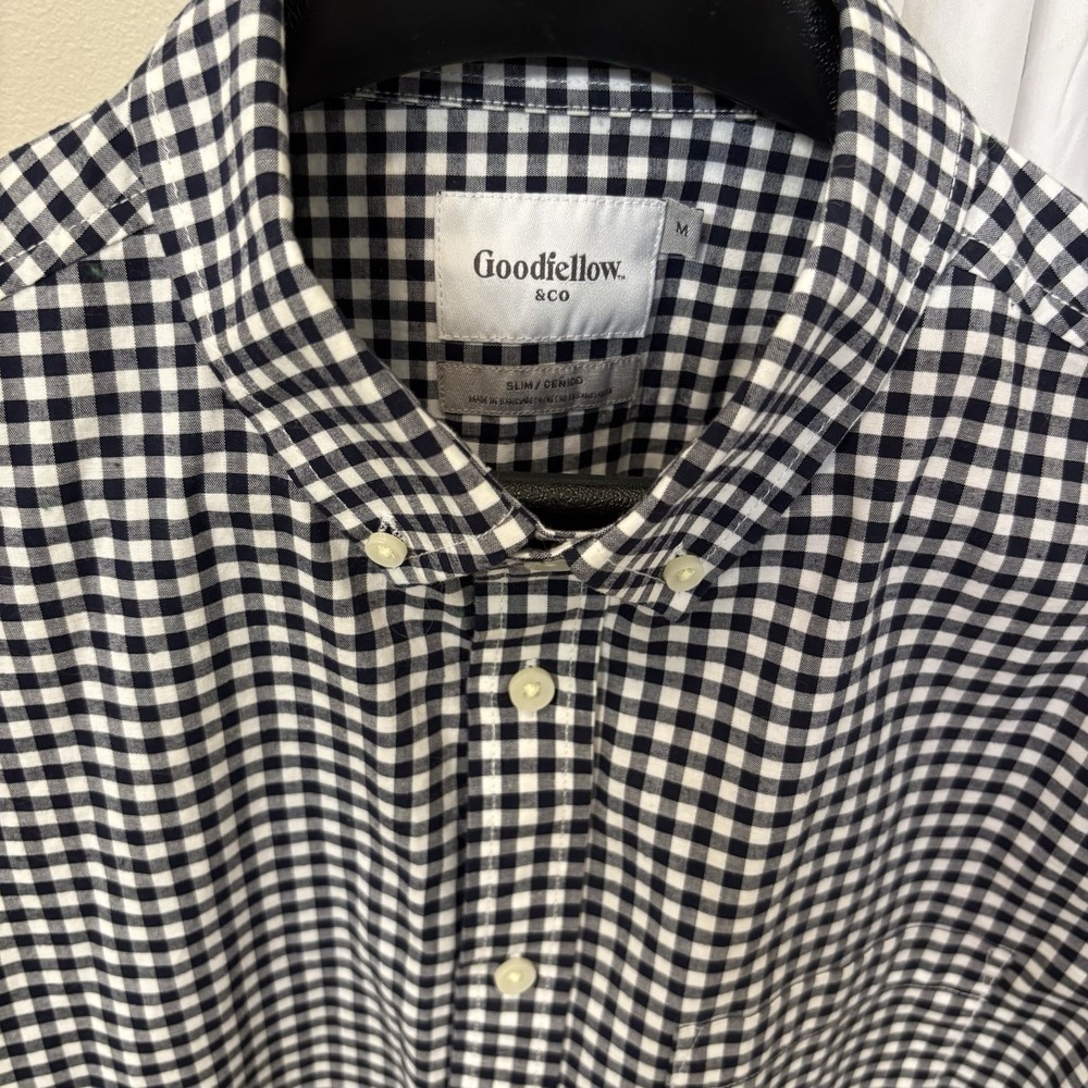 MEN'S GOODFELLOW SLIM FIT BUTTON DOWN SHIRT SIZE Medium BLUE/WHITE‎ CHECKERED